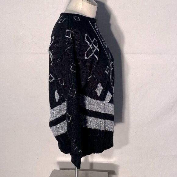Vintage Paris Star Black Silver Knit Crew Neck Sweater S - Picture 3 of 9